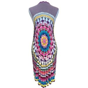 Rainbow Crochet Granny Square Duster Cardigan Boho Hippie Festival Knit Sweater